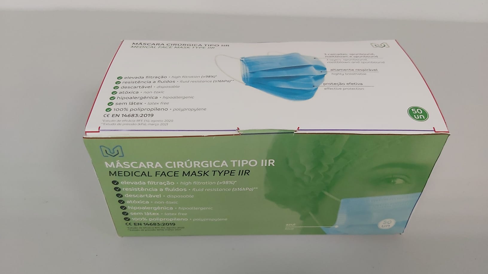 Máscaras cirúrgicas tipo IIR caixa 50 unidades